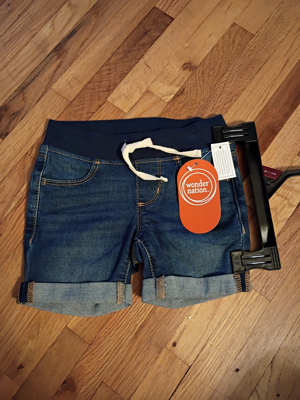 wonder nation Navy-Waist Blue Denim Roll-Cuff Shorts